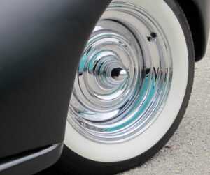 The chrome wheels have a period styling effect. 