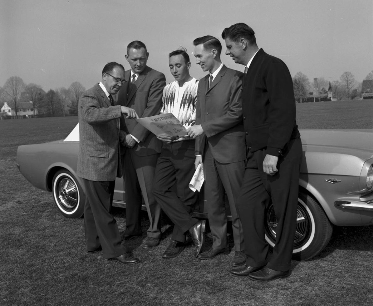 Journalists prepare to head out for the first Ford Mustang Road Rally from Westchester Country Club in New York to Dearborn, Mich., in April 1964. 