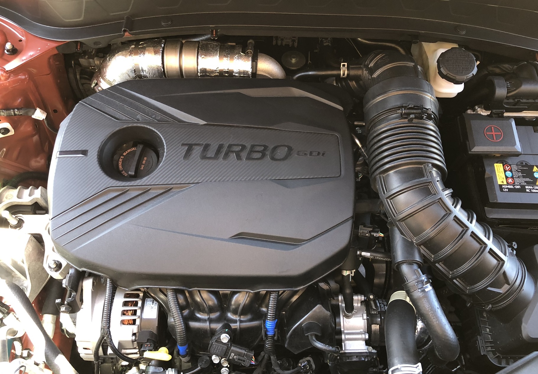 The Seltos turbocharged and direct injection 1.6-liter four-cylinder engine. 