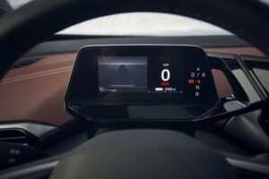 The digital gauge display moves up and down with the steering wheel.