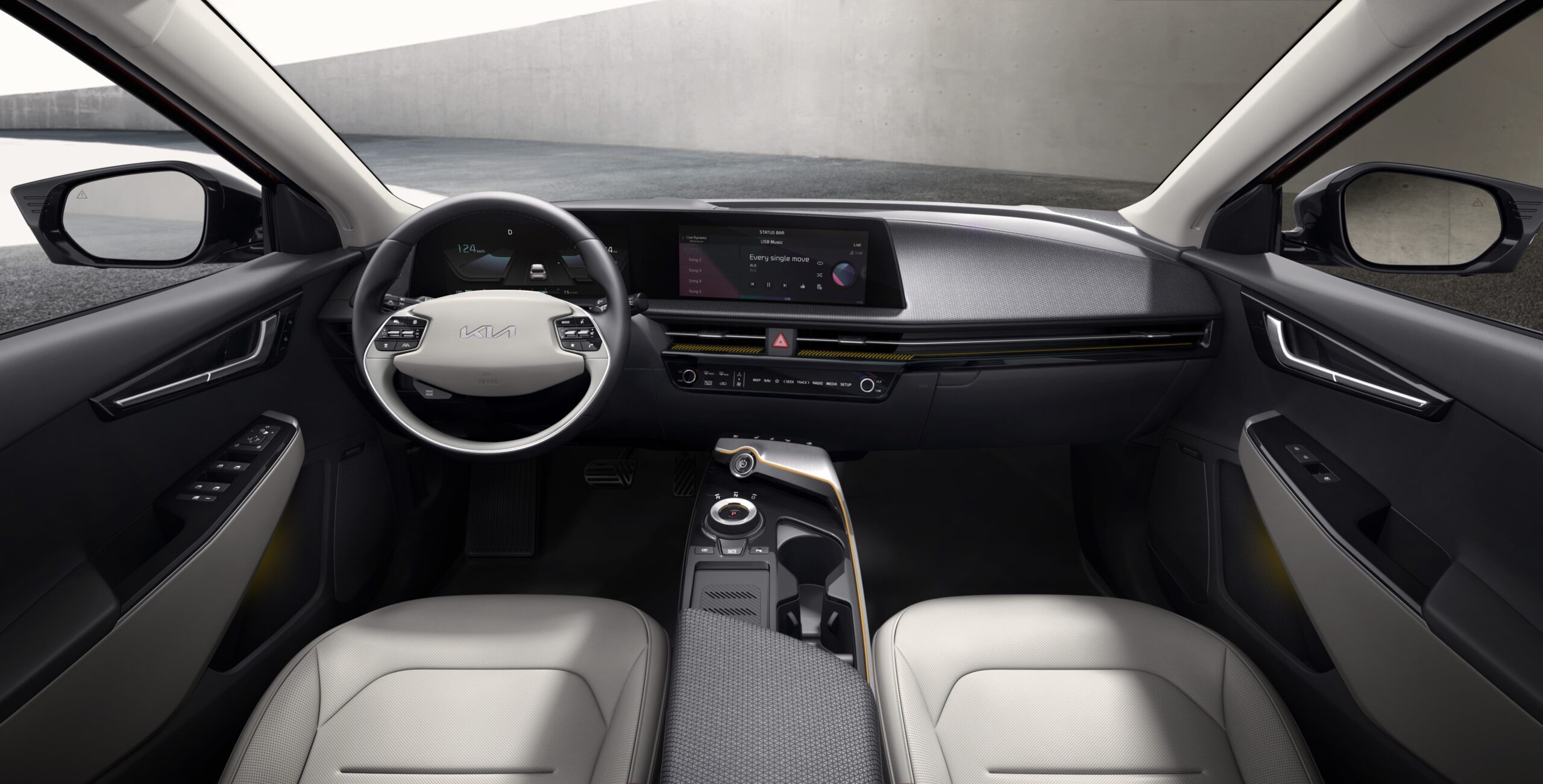 The EV6 front-seat area