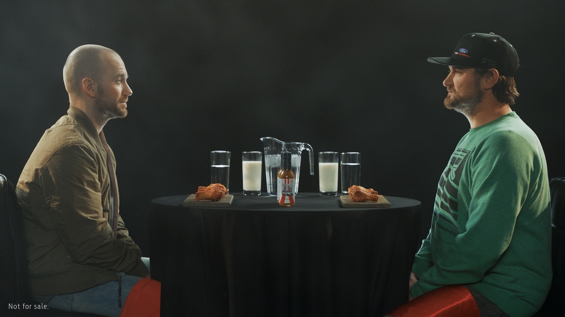 Mustang Mach-E hot sauce with Vaughn Gittin and Sean Evans.