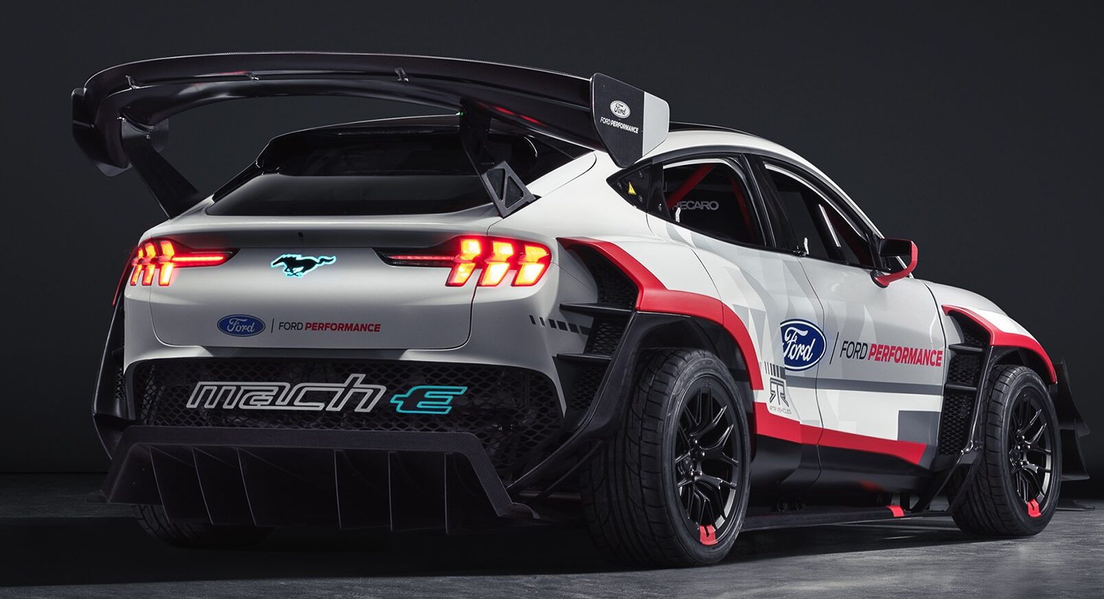 A rear view of the Ford racecar