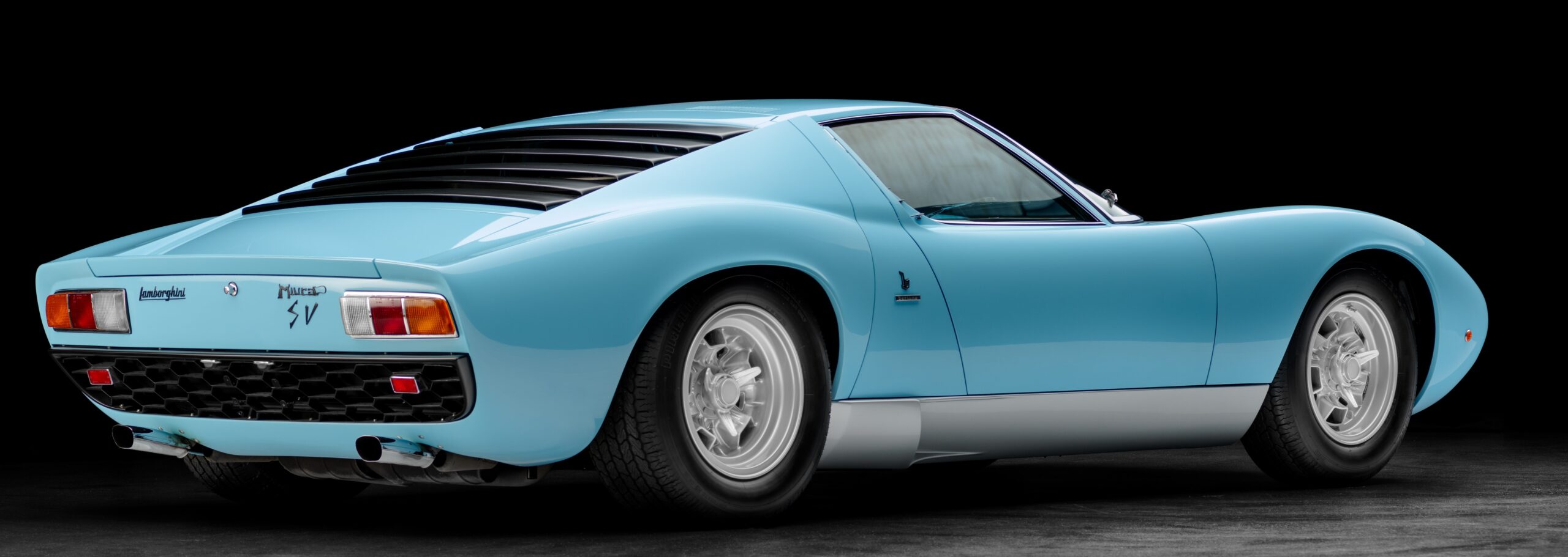 A Lamborghini Miura SV, in Azzurro Cielo paint.