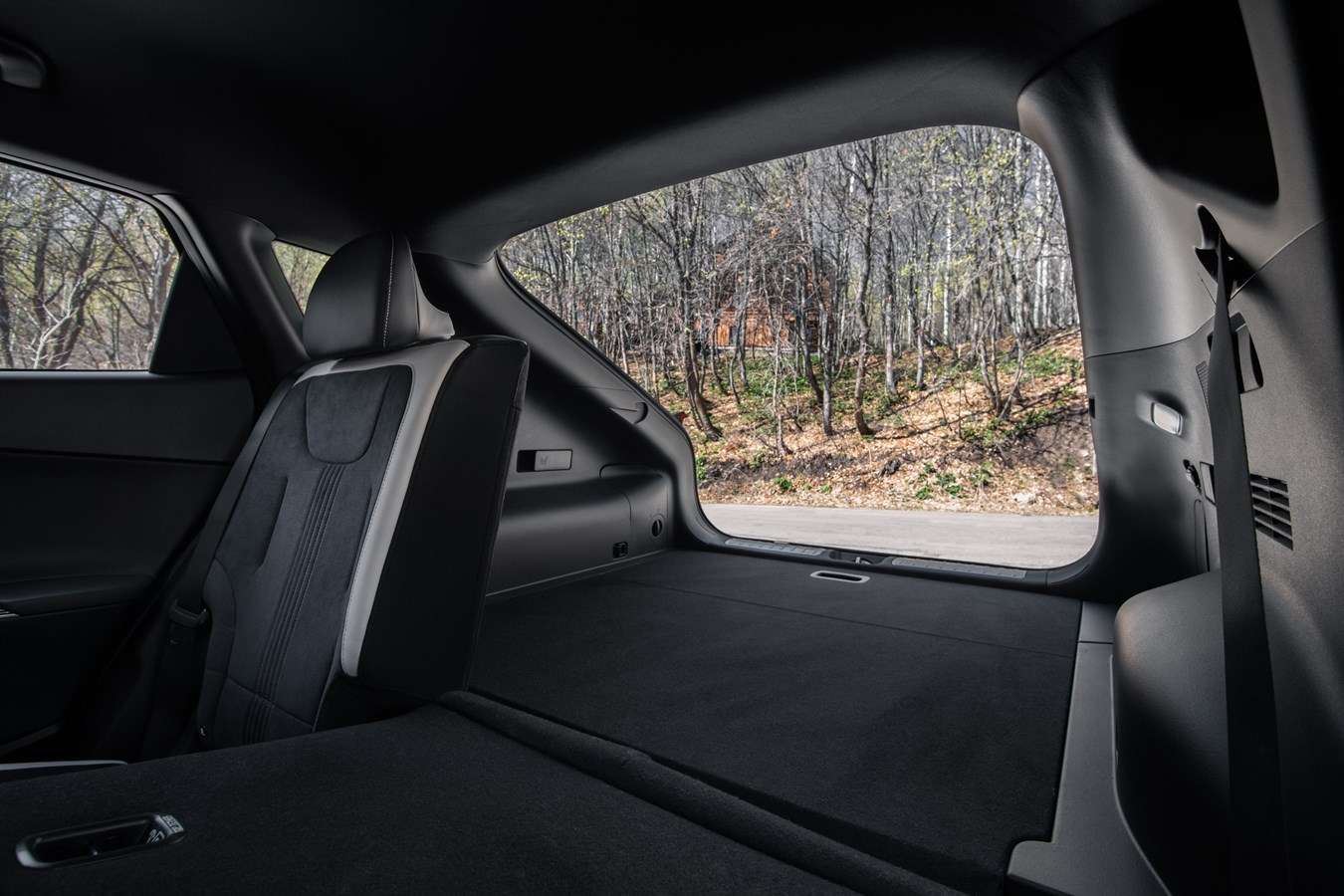 Cargo space in the 2022 Kia EV6 with the back seat folded.ia EV6.