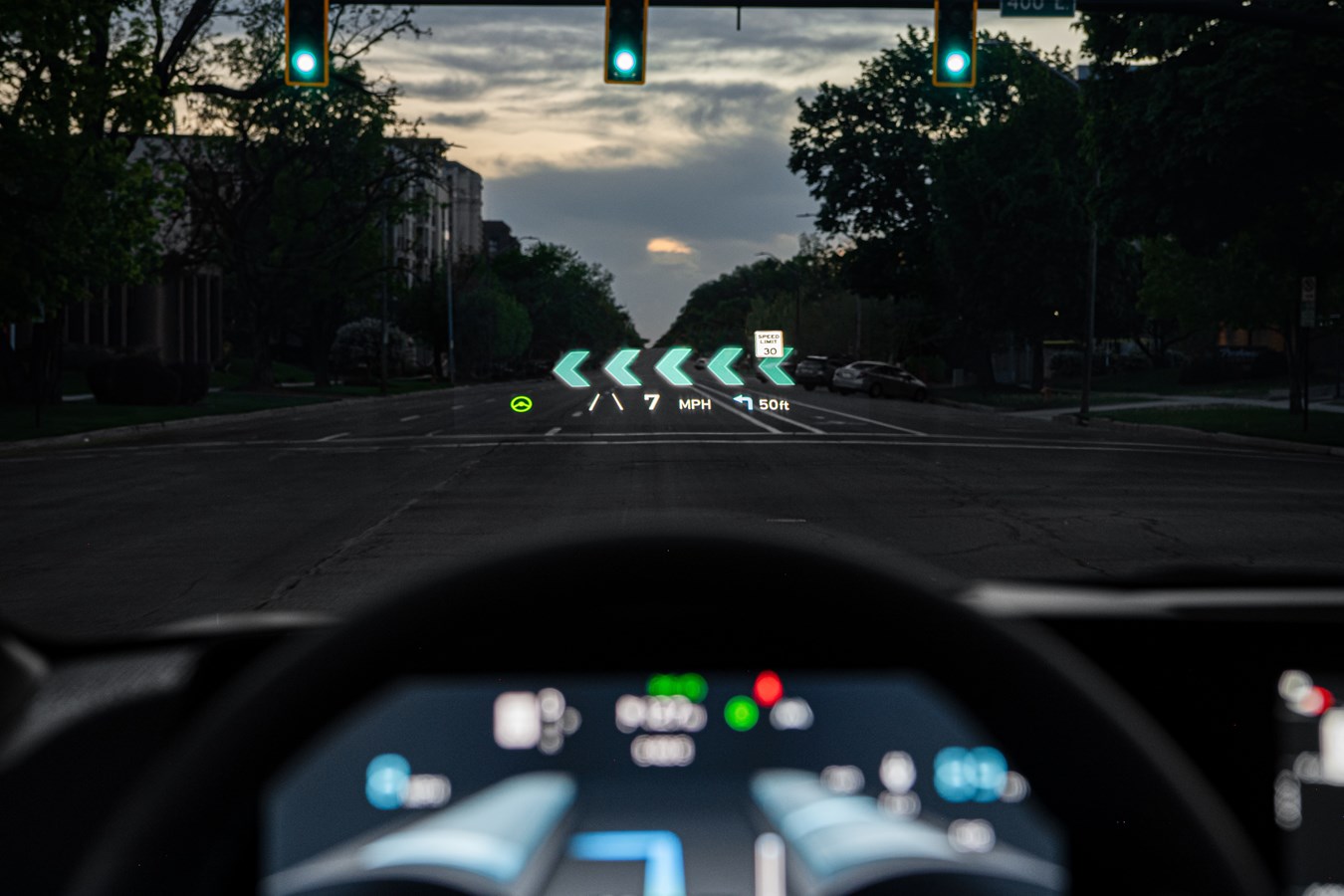 2022 EV6 ugmented Reality head-up display system projects three-dimensional images on windshield.