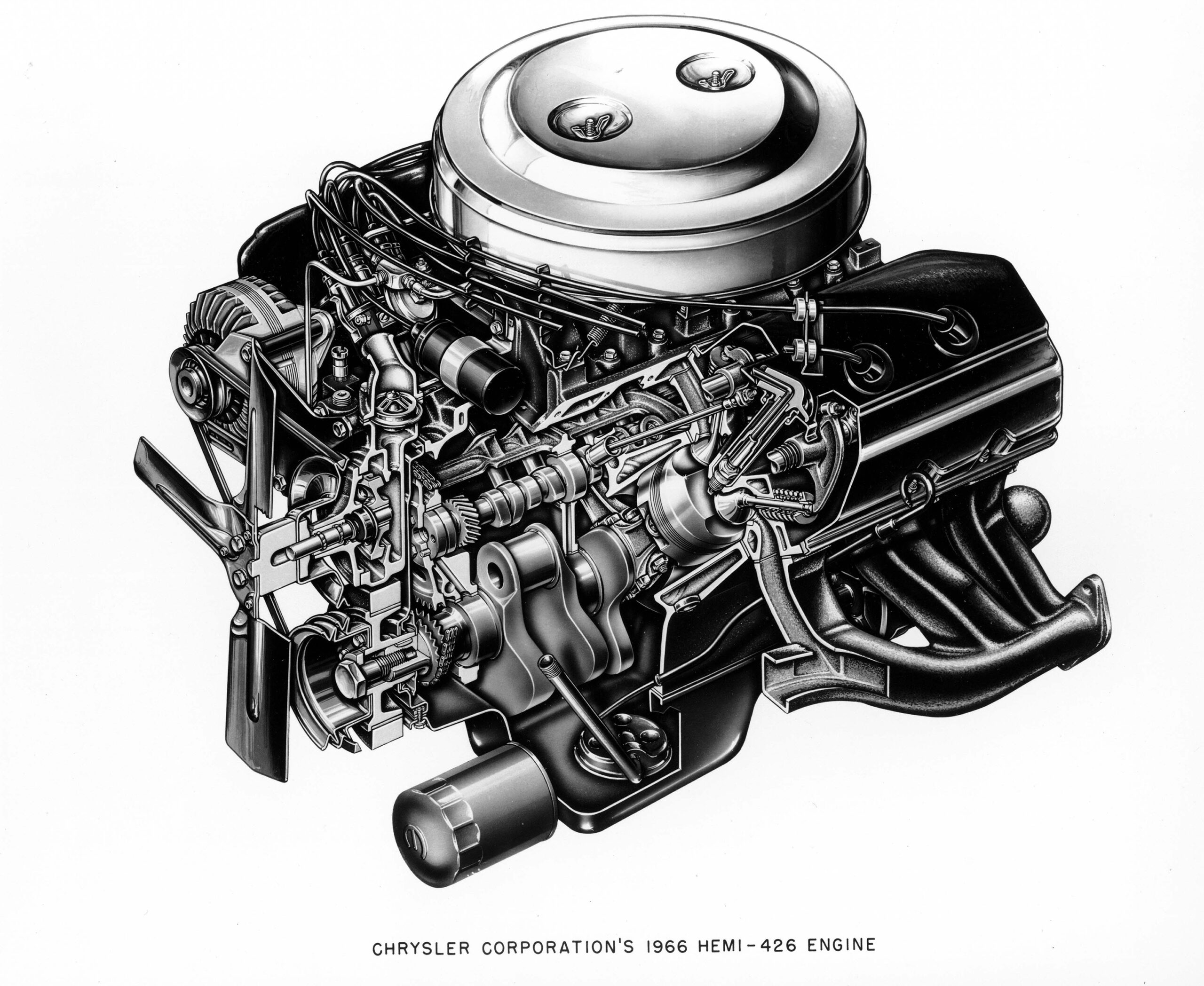 A cutaway illustration of the Hemi V8