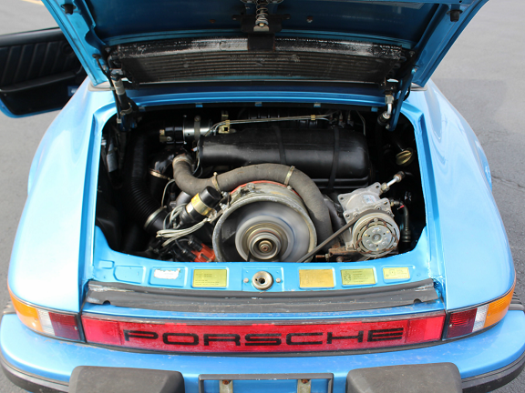 The engine of a 1982 Porsche 911 SC