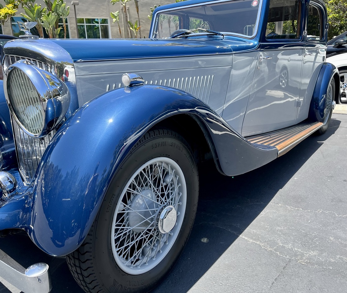A royal blue 1935 Bentley 3 ½ liter Park Ward saloon