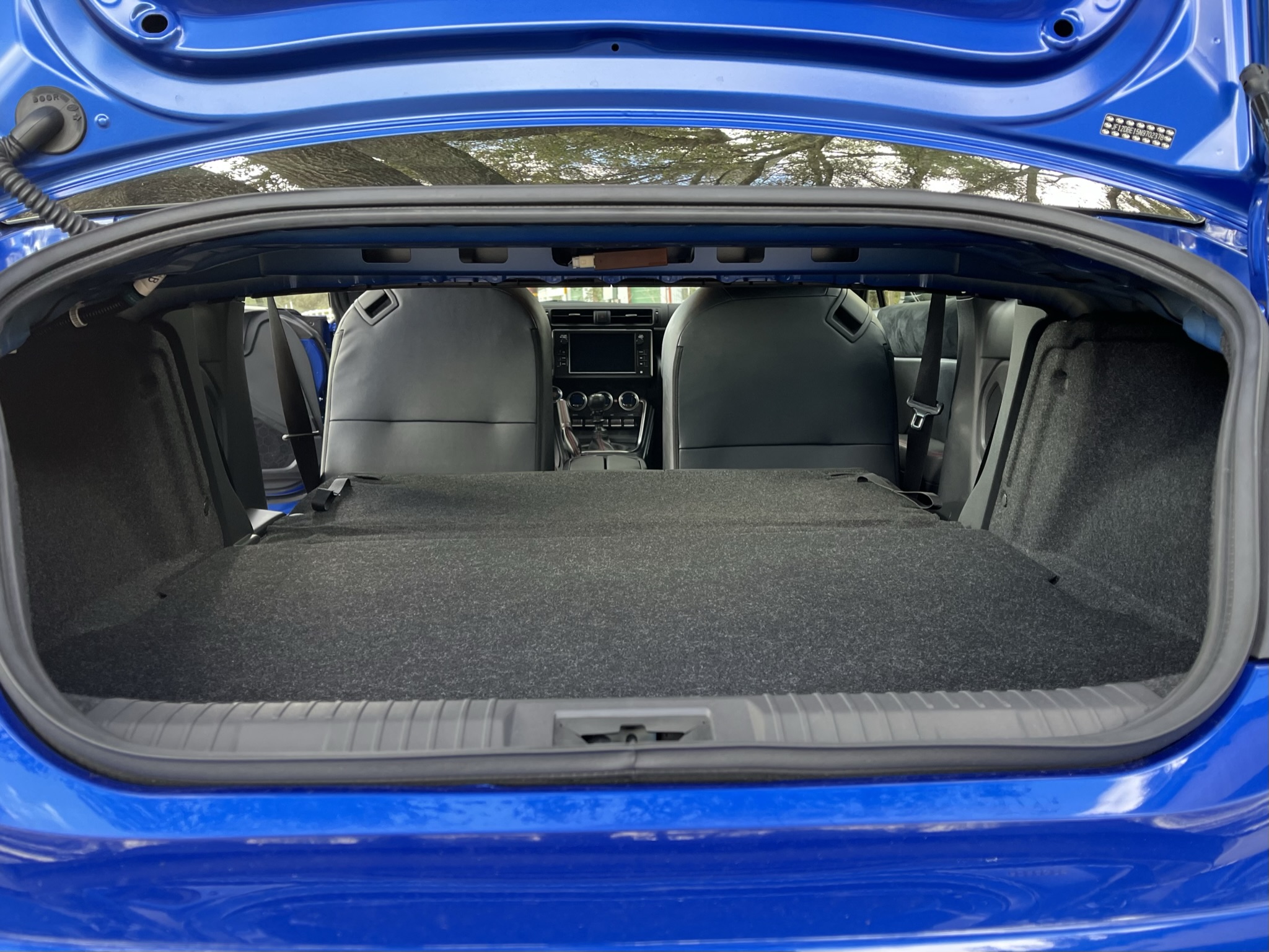 The BRZ cargo space with the back seat folded