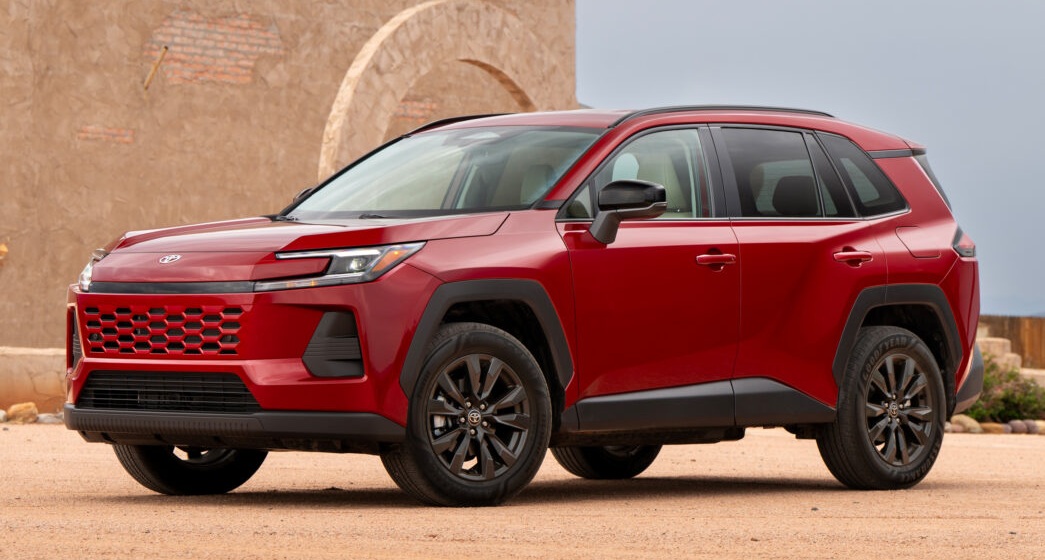 The XLE Premium adds more luxury features and dramatically increases the maximum AWD towing capacity to 3,500 pounds. Ruby Flare Pearl paint, shown on this RAV4, is a $425 upgrade.