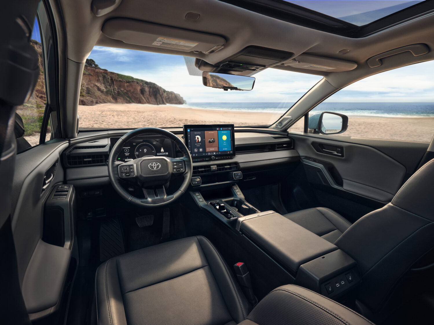 Seating materials and accents vary by grade to match the vehicle’s specific “personality.” A Storm Cloud Gray Limited model is shown.