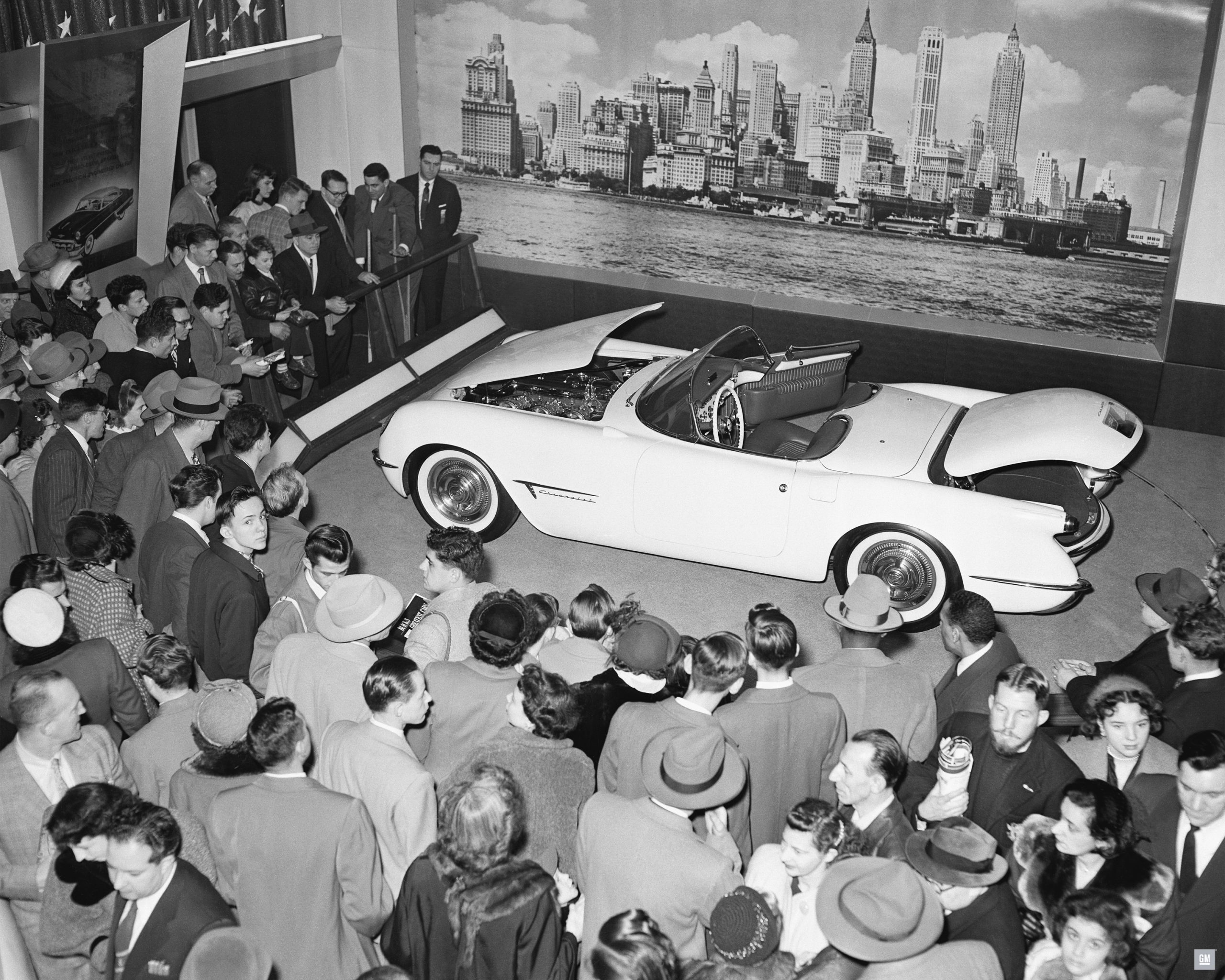 The reveal of the1953 Chevrolet Corvette at the GM Motorama.