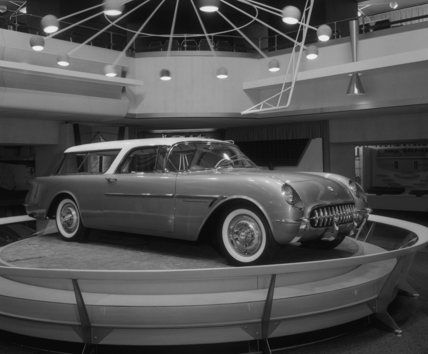 The 1954 Chevrolet Corvette Nomad Motoramic turntable display.
