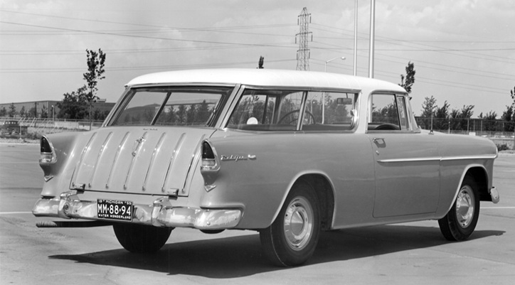 A 1955 Chevrolet Bel Air Nomad engineering prototype with Michigan license plate.