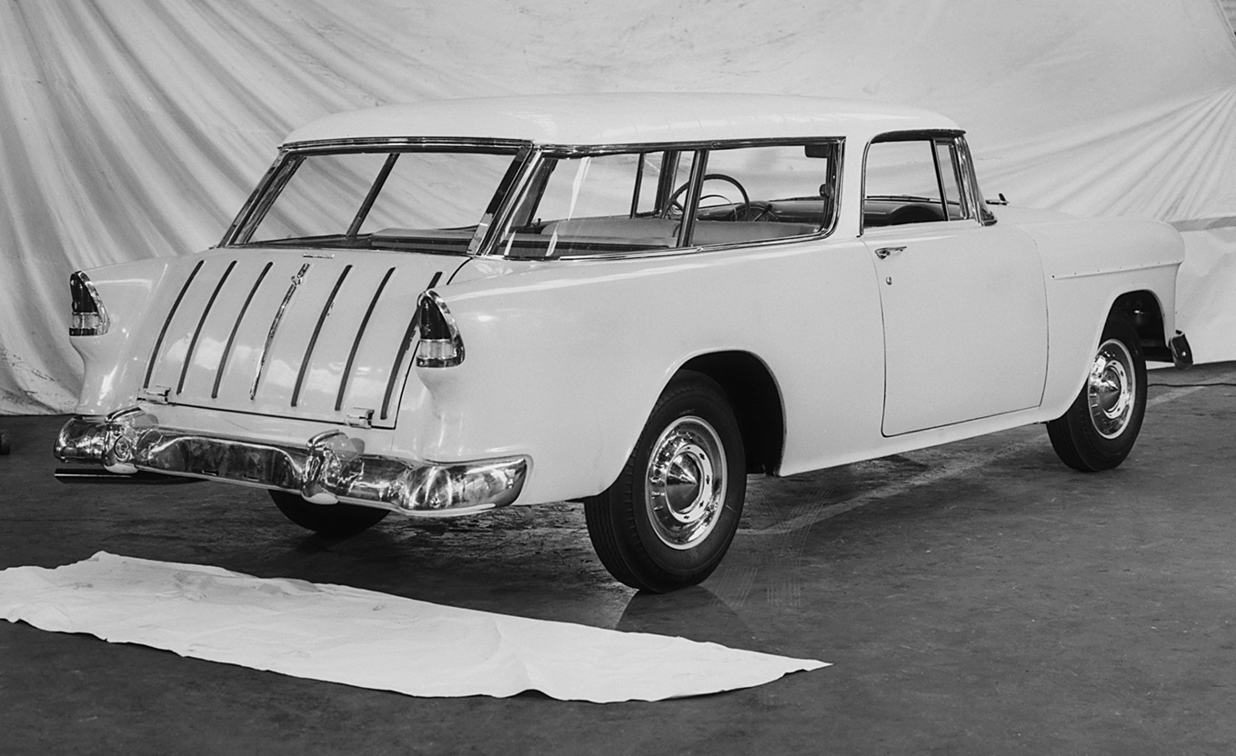1955 Chevrolet Bel Air Nomad in the design studio. Note the seven tailgate ribs.