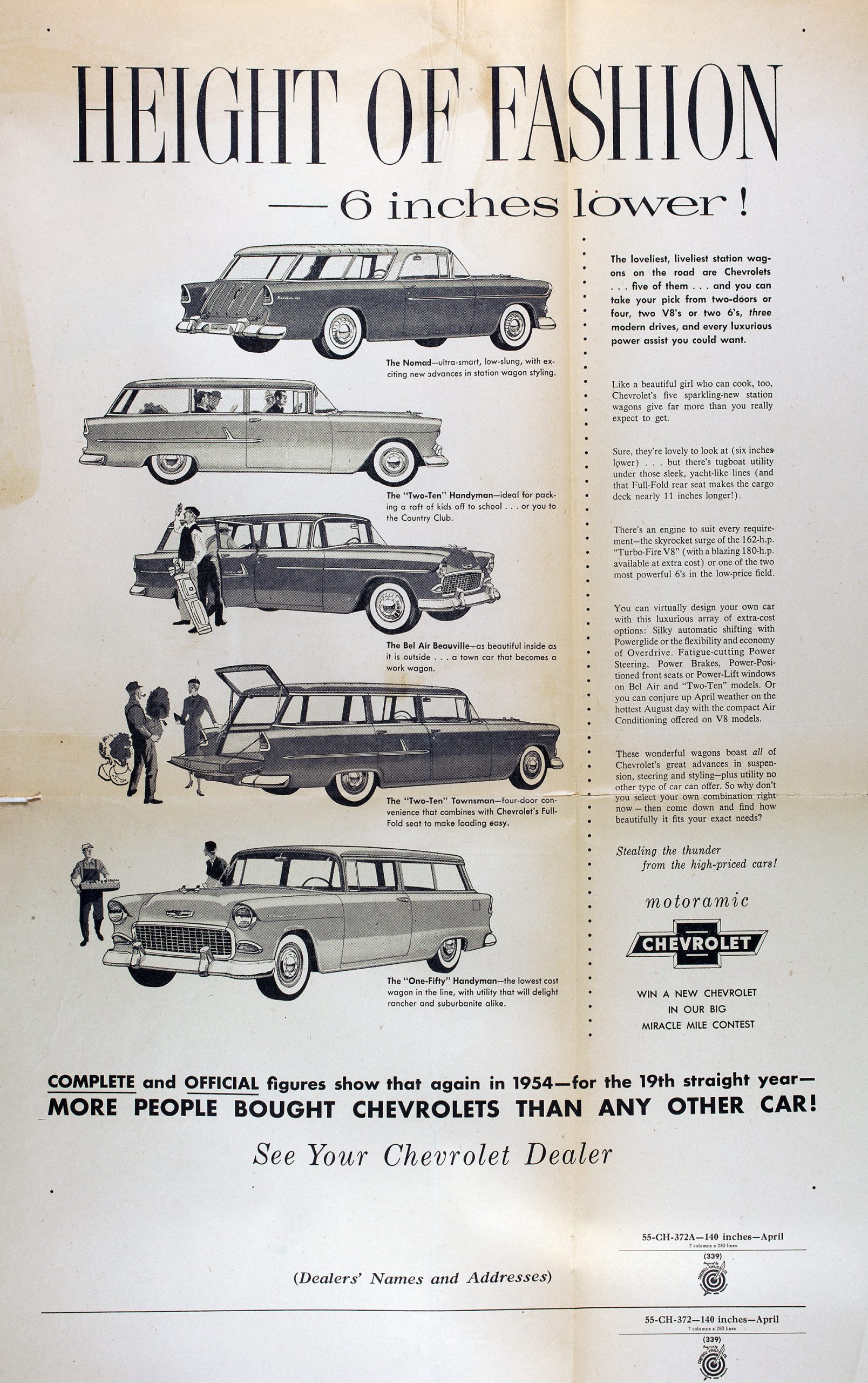 The Height of Fashion print ad promoting Chevrolet wagons for 1955.