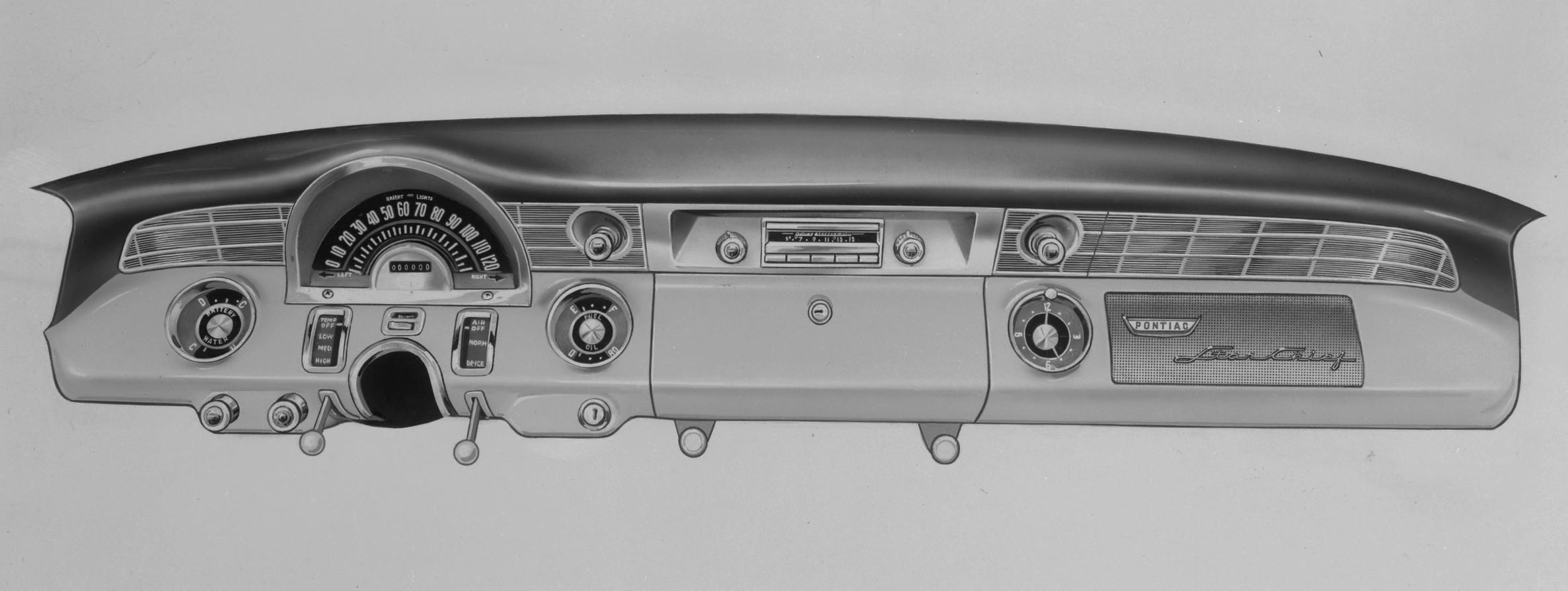 a black and white engineering rendering of a Safari dashboard