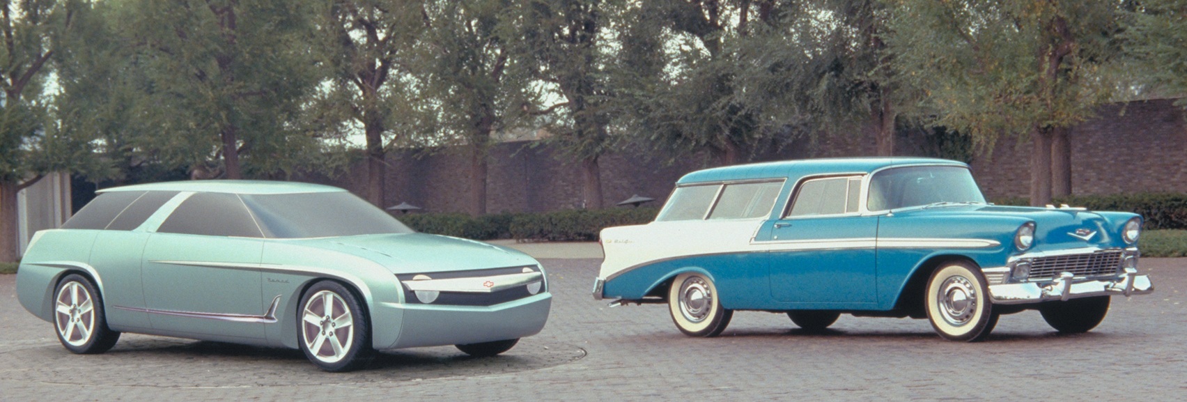 A 1956 Chevrolet Nomad and its1999 Nomad concept.