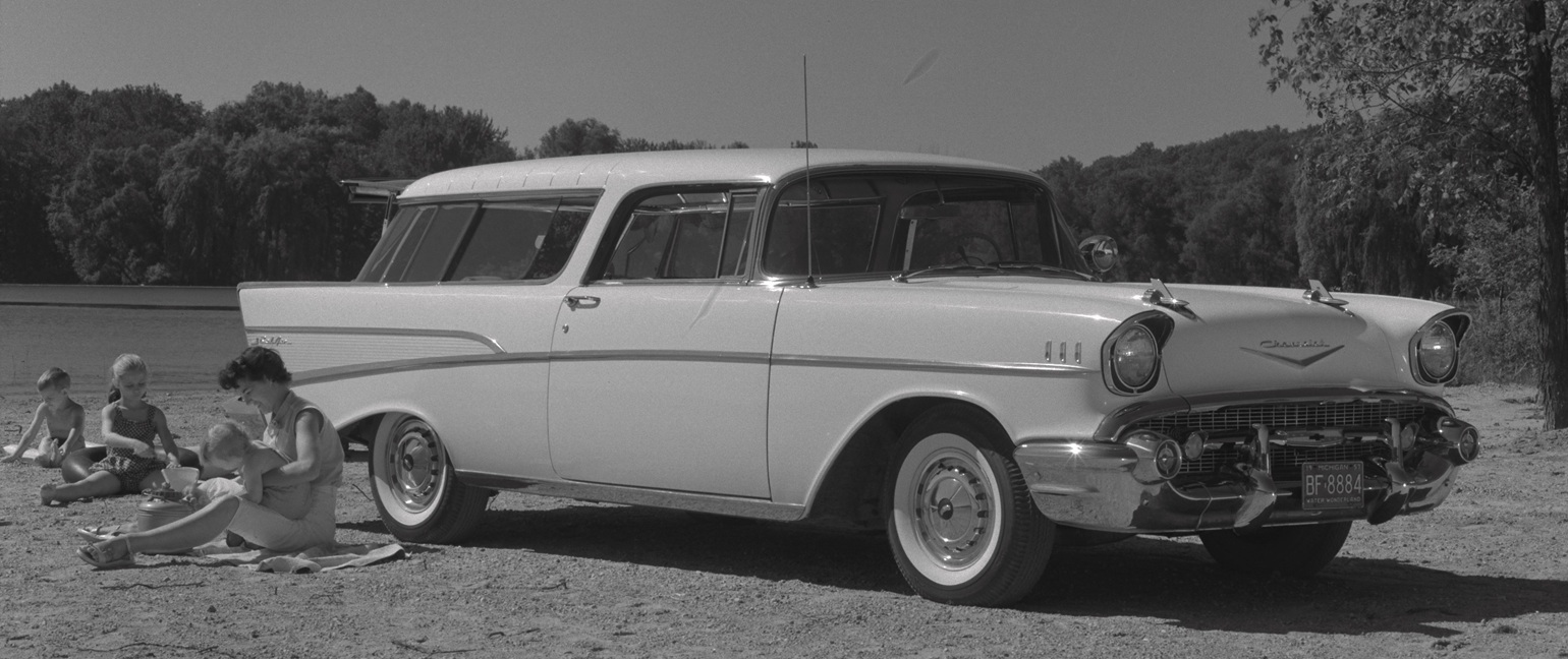 Black and white With family at the lake.