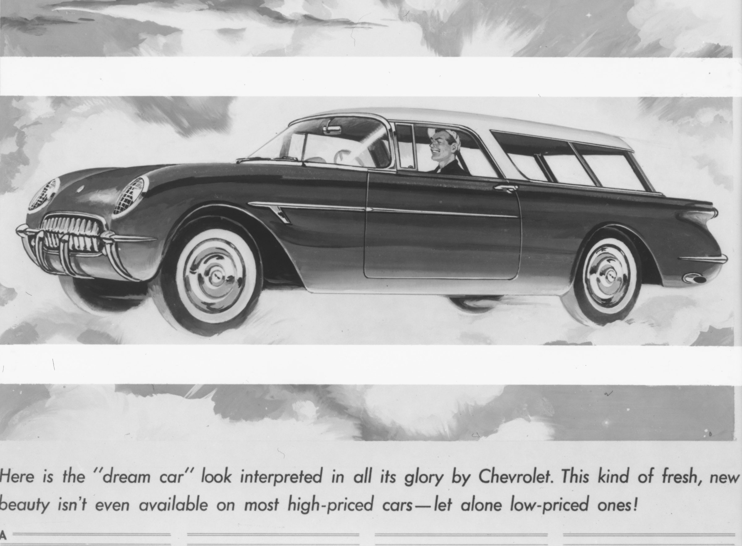 BW print ad reading; Here is the Dream car look!