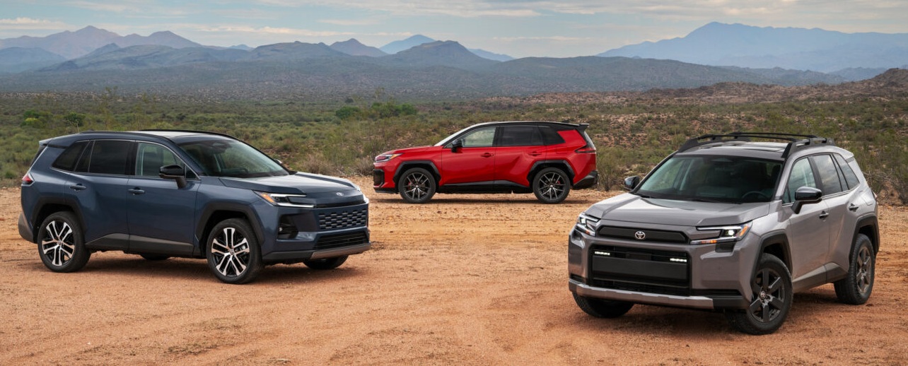 The 2026 Toyota RAV4 has 3 personalities: Core (left), Sport (center), and Rugged.