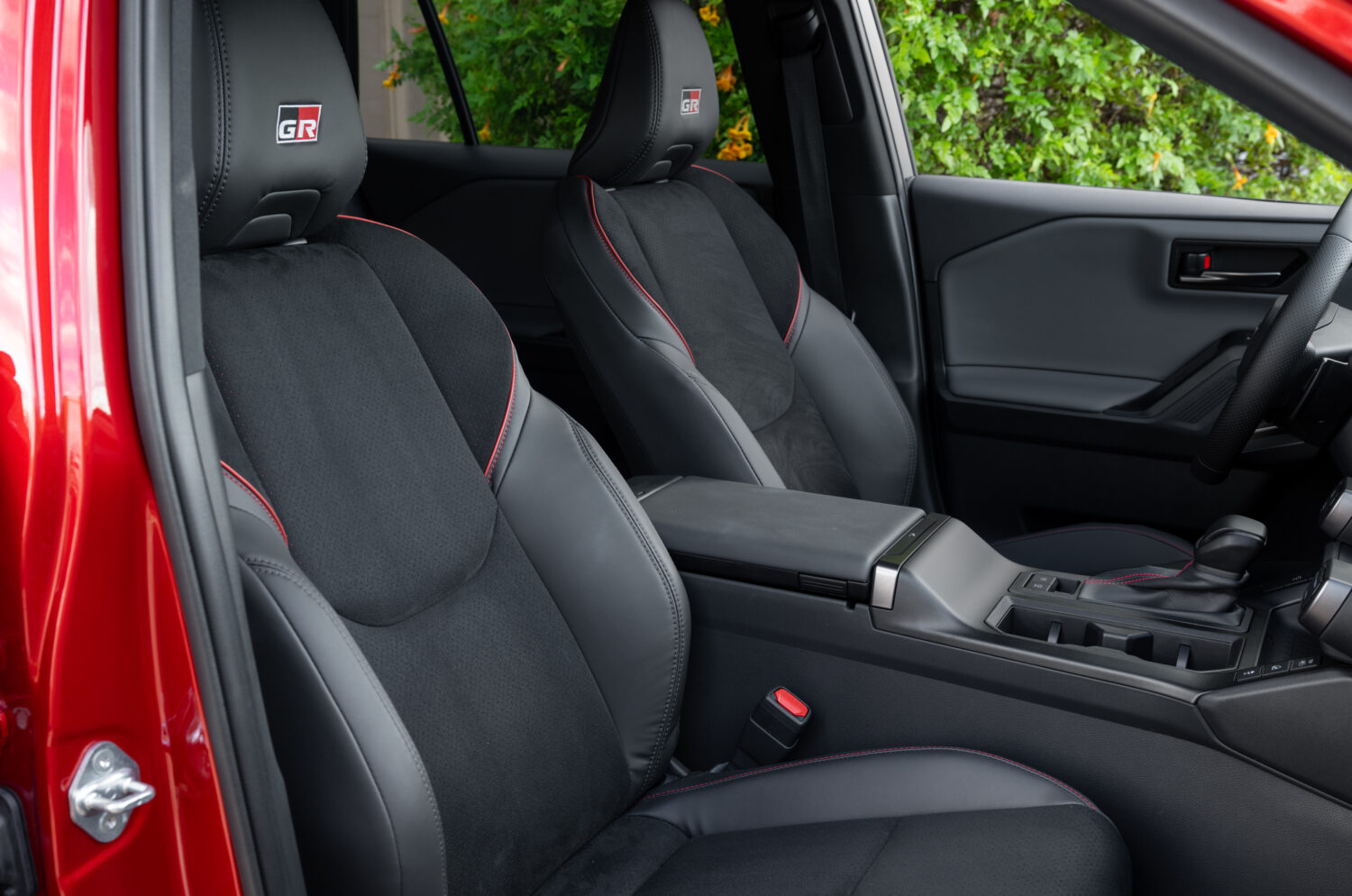 The GR Sport interior has “Brin Naub” synthetic suede and SofTex sport seats.